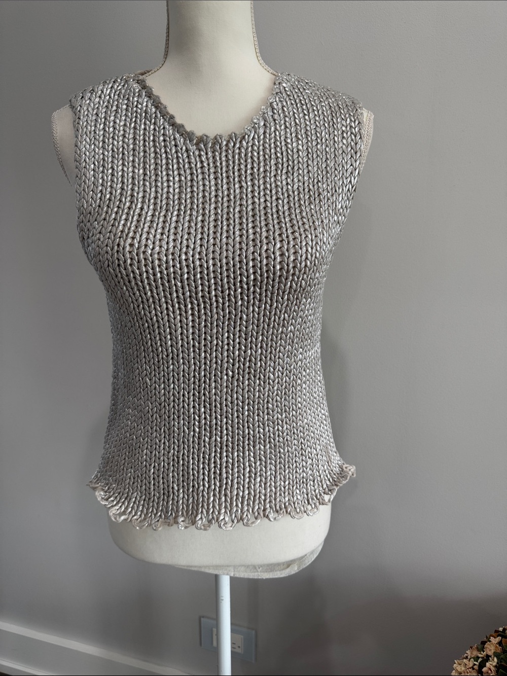 Fabulous Vintage ZARA Silvered Cable Knit Cotton Tank Topor Vest
